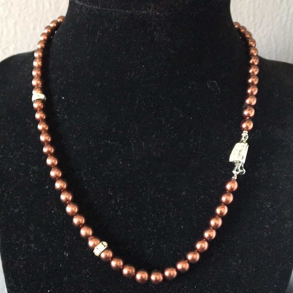 Chocolate Pearls & Pave crystal Accents Necklace +